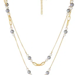 Estele Gold Plated Sparkling Pearl Necklace Set image 2