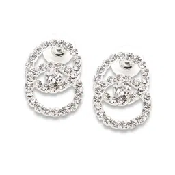 SOHI White & Silver-Plated Contemporary Studs Earrings image 2