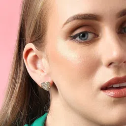 SOHI  Women Silver-Toned Heart Shaped Studs Earrings image 5