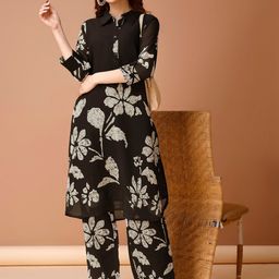 anouk rustic Anouk Floral Printed Shirt Collar Tunic With Flared Palazzos-picture-42