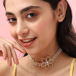 SOHI Silver-Plated Stone Studded Choker Necklace image 2