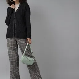 Cayman Women Charcoal Grey Self Design Woollen Cardigan image 5