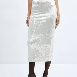 MANGO Embellished Straight Back Slit Skirt-image-5
