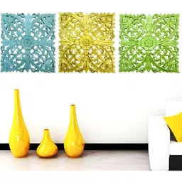 VAS collection home Blue & Yellow 3 Pieces Self Design Wooden Hanging Wall Decor-picture-21