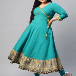 YASH GALLERY Women Plus Size Blue Ethnic Motifs Embroidered A-Line Angrakha Kurta image 1