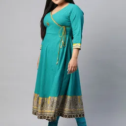 YASH GALLERY Women Plus Size Blue Ethnic Motifs Embroidered A-Line Angrakha Kurta image 3