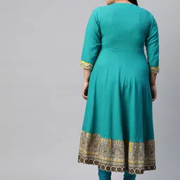 YASH GALLERY Women Plus Size Blue Ethnic Motifs Embroidered A-Line Angrakha Kurta image 4