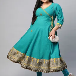 YASH GALLERY Women Plus Size Blue Ethnic Motifs Embroidered A-Line Angrakha Kurta image 5