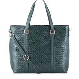 Toteteca Green Textured PU Oversized Shopper Handheld Bag with Cut Work image 2