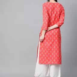 KALINI Geometric Printed Sweetheart Neck Cotton Straight Kurta image 4