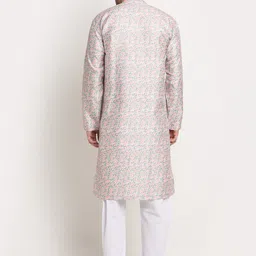 KRAFT INDIA Men Pink & Grey Ethnic Motifs Thread Work Kurta image 4