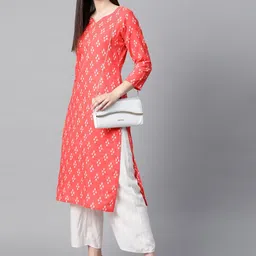 KALINI Geometric Printed Sweetheart Neck Cotton Straight Kurta image 5