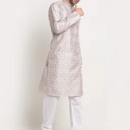 KRAFT INDIA Men Pink & Grey Ethnic Motifs Thread Work Kurta image 5