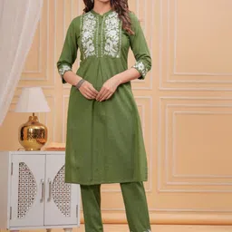 KALINI Women Floral Embroidered Regular Thread Work Kurta with Trousers-picture-12