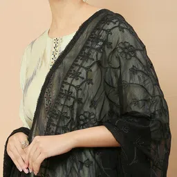 Soch Women Black Embroidered Dupatta with Thread Work image 3