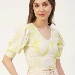 Moomaya Abstract Printed Puff Sleeve Crop Top-picture-35