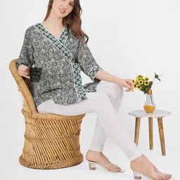 angloindu Floral Printed V-Neck Pure Cotton Maternity Wrap Top-image-46