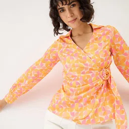 SALT ATTIRE Shirt Collar Floral Printed Wrap Top image 3