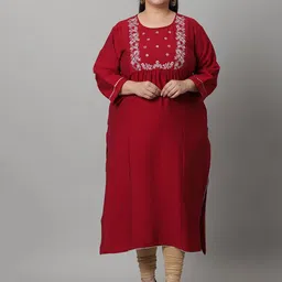 Rajnandini Women Plus Size Maroon Yoke Design Cotton Kurta-picture-11
