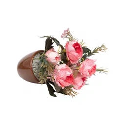 MARKET99 Pink & Green Rose Artificial Flowers With Pot image 3