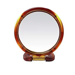 TIAMO Engineered Wood Round Beauty Tabletop Mount Makeup Mirror Both Sides One Side Magnifying Stand Mirror For Bathroom/ Dressing Table/ Shaving/Parlours And Salons (Medium) 4.5Inch X 4.5Inch. image 1