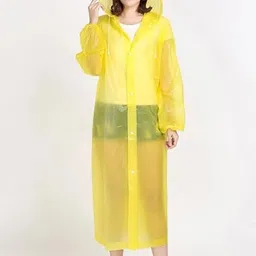 VKG Girls EVA Plain Transparent Rain Coat Hooded Outdoor Water Resistant Portable Raincoat (Yellow) (Medium) image 4