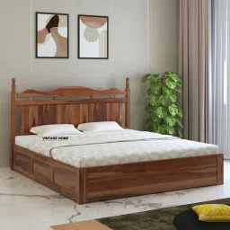 Lavento Sheesham Wood Queen Size Bed With Box Storage In Provincial Teak Finish-image-11