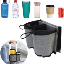 street27 Street27® Luggage Cup Holder Premium Easy Instal Accessory Fit on Suitcase Handle Secure Drink Storage Trolleys Bags Perfect for Holding Water Bottles Travel (Gray) image 5