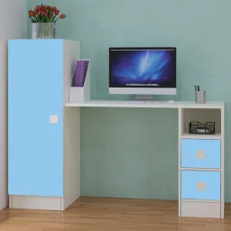 Rio Kids Large Study Desk with Drawers Built In Bookshelf and Square Handles in Sky Blue Colour-image-1
