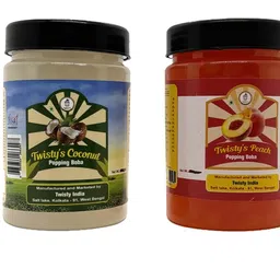 twisty the boba station Twisty The Boba Station® 2 Flavored Popping Boba | Fruit Flavours Popping Boba With 1 Sipper Cup And 10 Straws | Bubble Tea | 350 Gm Each (Coconut And Peach) image 1