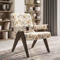Chandigarh Lounge Chair in Mustard Mist Ikat Fabric-image-42