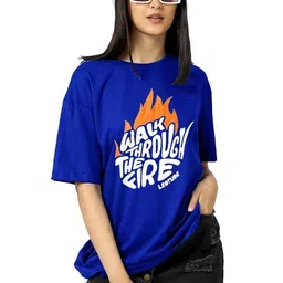 leotude Women's Oversized Cottonblend Half Sleeve Printed Regular Fit T-Shirts image 4