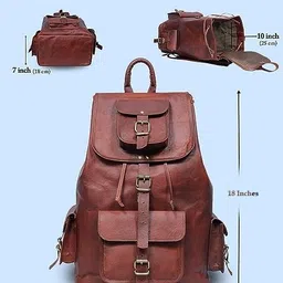 znt bags 25 Litres Handmade Leather Backpack Shoulder Rucksack - Trendy Stylish Unisex Travel Bag For Boys And Girls Perfect For Vintage Vibes In College And Office For Men And Women (Chestnut Brown) image 3