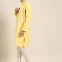 SOJANYA Men Yellow Dobby Weave Kurta image 2