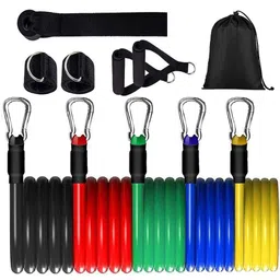 Home Gym Workout Kit by ERHETUS | 11-Piece Resistance Band for Men & Women | Rubber Fitness Bands with Toning Tubes, Door Anchor, Handles, Ankle Straps & Carry Bag for Full Body Exercise & Stretching image 1