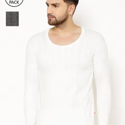 mack jonney VIMAL JONNEY Men Pack Of 2 White & Black Thermal Tops image 1