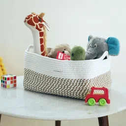 JASMEY HOMES White Self-Design Fabric Storage Basket image 4