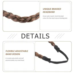 adornish 2pc (black & brown) 2 Strands Synthetic Hair Braided Headband Women Hair Band with Elastic Stretch Chunky & Wide Plaited Braid Hair Band image 4
