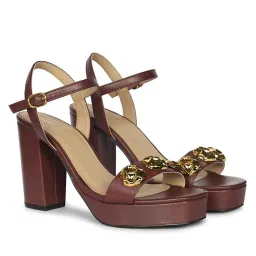 Saint G Women Brown Leather Block Sandal Heels-image-2