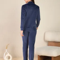 Sweet Dreams Navy Blue Solid Velour Spandex Sweatshirt & Pyjama image 2