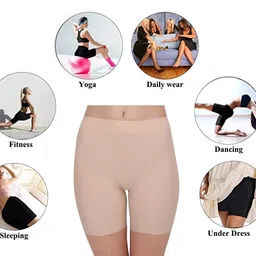 plumbury Women's Seamless Ice Silk Slip Shorts/Cycling Shorts/Under Skirt Shorts, Black/Beige, Size XL-XXL image 4