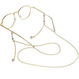 a v fashion AV Fashion India - Eye Glasses String Holder Healing 63 CM Crystal Beaded 8 mm Stylish Sunglass Reading Eyeglass Cord Adjustable End Glasses Holder Necklace Chains for Women & Girl Golden White Colour image 1