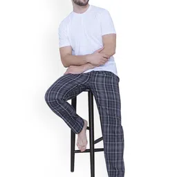 RENZ Checked Cotton Straight Lounge Pant image 3