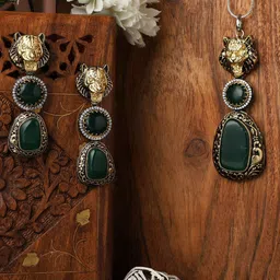 VENI 18K Gold-Plated Stone Studded & Beaded Bagh Jewellery Set-picture-11