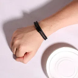 the men thing STARRY TWINE - American Style Genuine Braided Leather Bracelet with Stainless Steel Clasp Magnetic Buckle for Men & Boy (8 inch) image 2