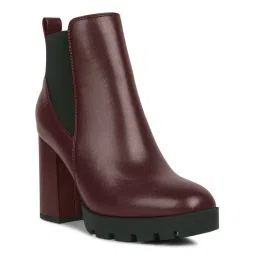 London Rag Burgundy Bolt Block Heeled Chelsea Boots-picture-36