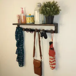 symplify Gregor Wooden Wall Shelf Organiser With Key Holders image 2