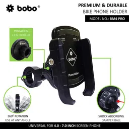 BOBO BM4 PRO Jaw-Grip with Vibration Contoller Waterproof Bike/Motorcycle/Scooter Mobile Phone Holder Mount, Ideal for Maps and GPS Navigation (Black) image 2