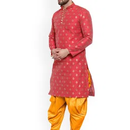 Larwa Men Maroon Ethnic Motifs Woven Design Silk Kurta With Salwar image 4