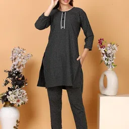alasthwab clothing Alasthawab Clothing Women's Ethnic Kurti and Pant Set in Black and White Colour Designed for All Day Comfort image 5
